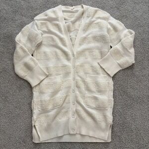 Anthropologie Daily Practice Long‎ Striped Cardigan Womens L Cream Textured Cozy